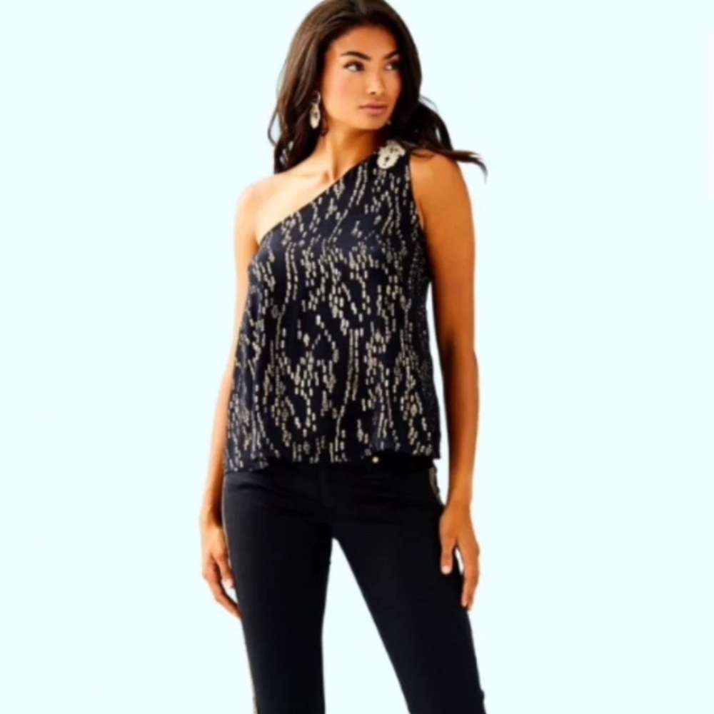 Lilly Pulitzer Asymmetrical Sequin Top in Black and Silver